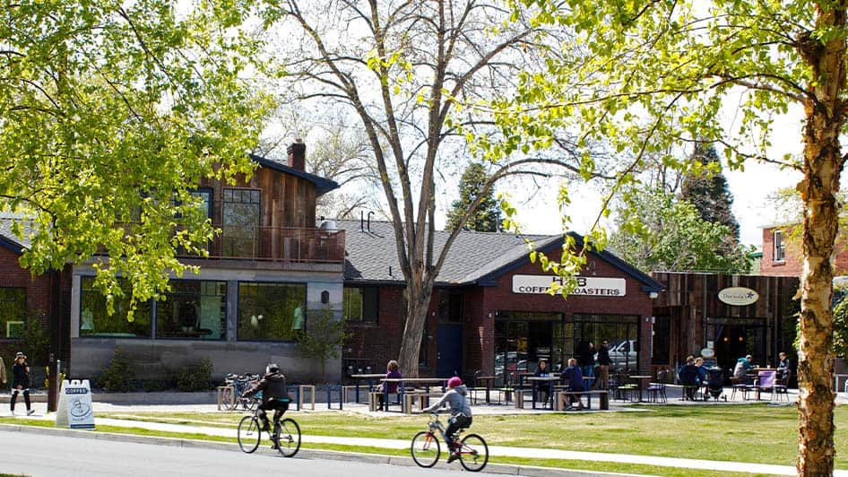 Outside of HUB Coffee Roasters by the Truckee River in Reno